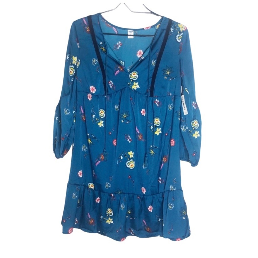 NWT Old Navy Blue Baby Doll Dress With Tassels Size Extra Small XS